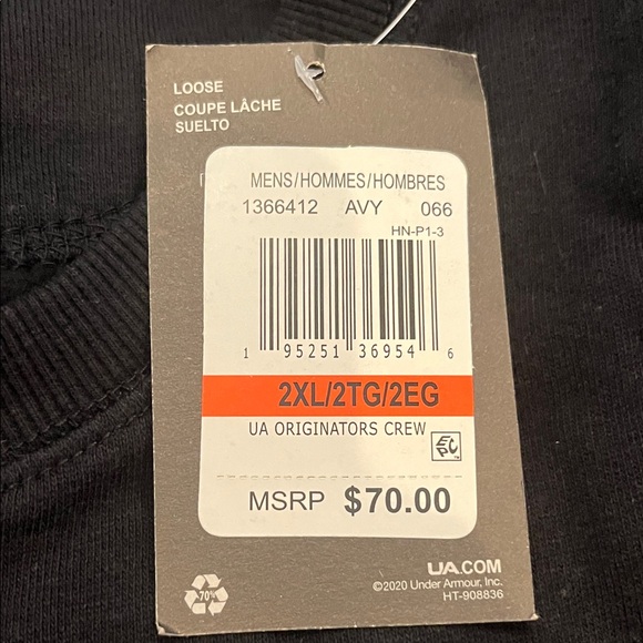 Under Armour Originators Crew Sweatshirt Men’s 2XL NWT Black - Picture 3 of 3